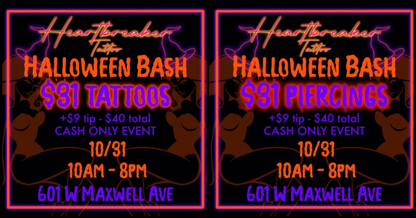 Heartbreaker Tattoo Halloween Bash – $40 Tattoos & Piercings in Spokane ...